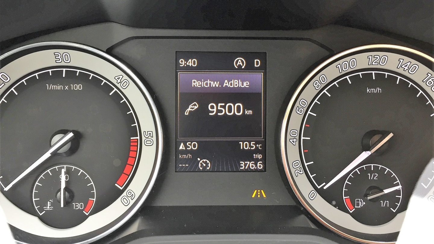 10 Liter AdBlue hieven die Reichweite auf 9.500 Kilometer. Macht rechnerisch 0,14 Liter AdBlue-Verbrauch auf 100 Kilometer.