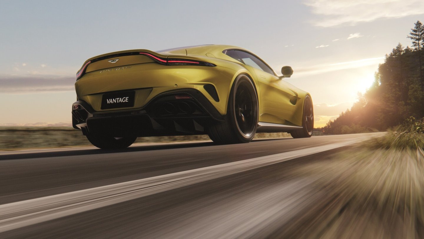 Am Heck trägt auch der neue Vantage den charakeristischen Buckel.