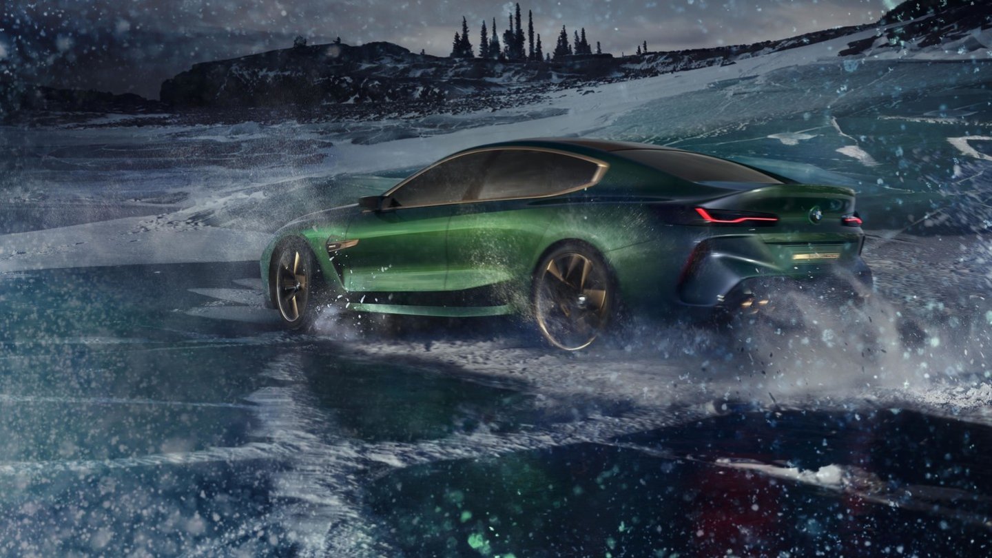 Der Auftritt des BMW Concept M8 Gran Coupe ist dramatisch genug, da hätte maan Photshop ruhen lassen können.