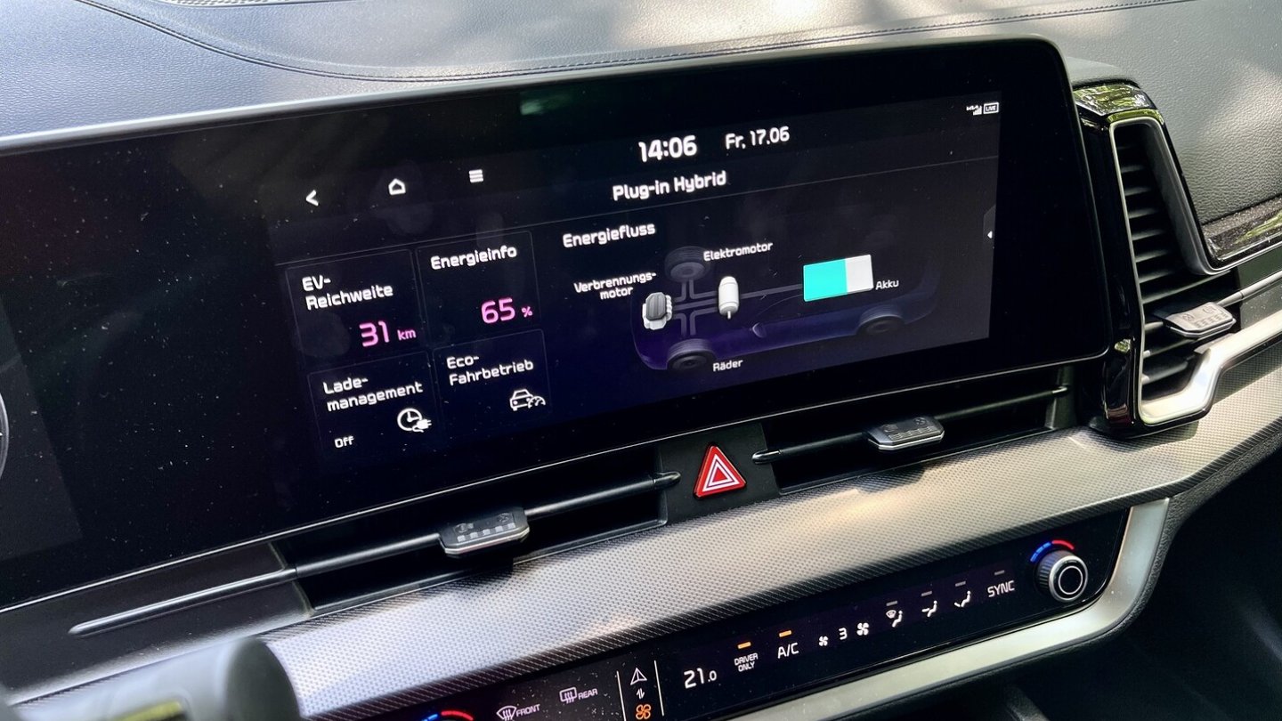 Energiefluss und Lademanagement werden auf dem Infotainment-Display angezeigt.