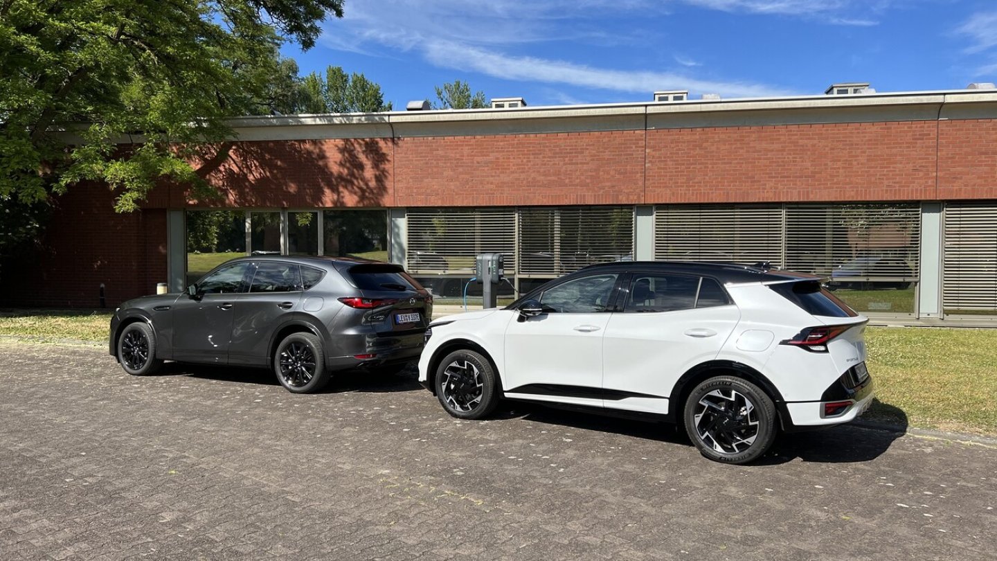 Stecker-SUV unter sich: Der Kia Sportage mit dem Mazda CX-60.