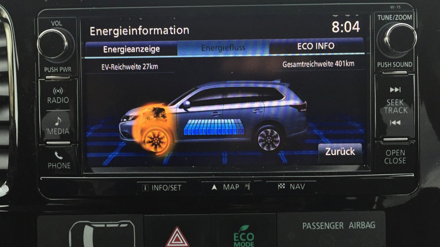 Ein ganz seltener Moment. Der Benziner ist alleine für den Vortrieb zuständig.