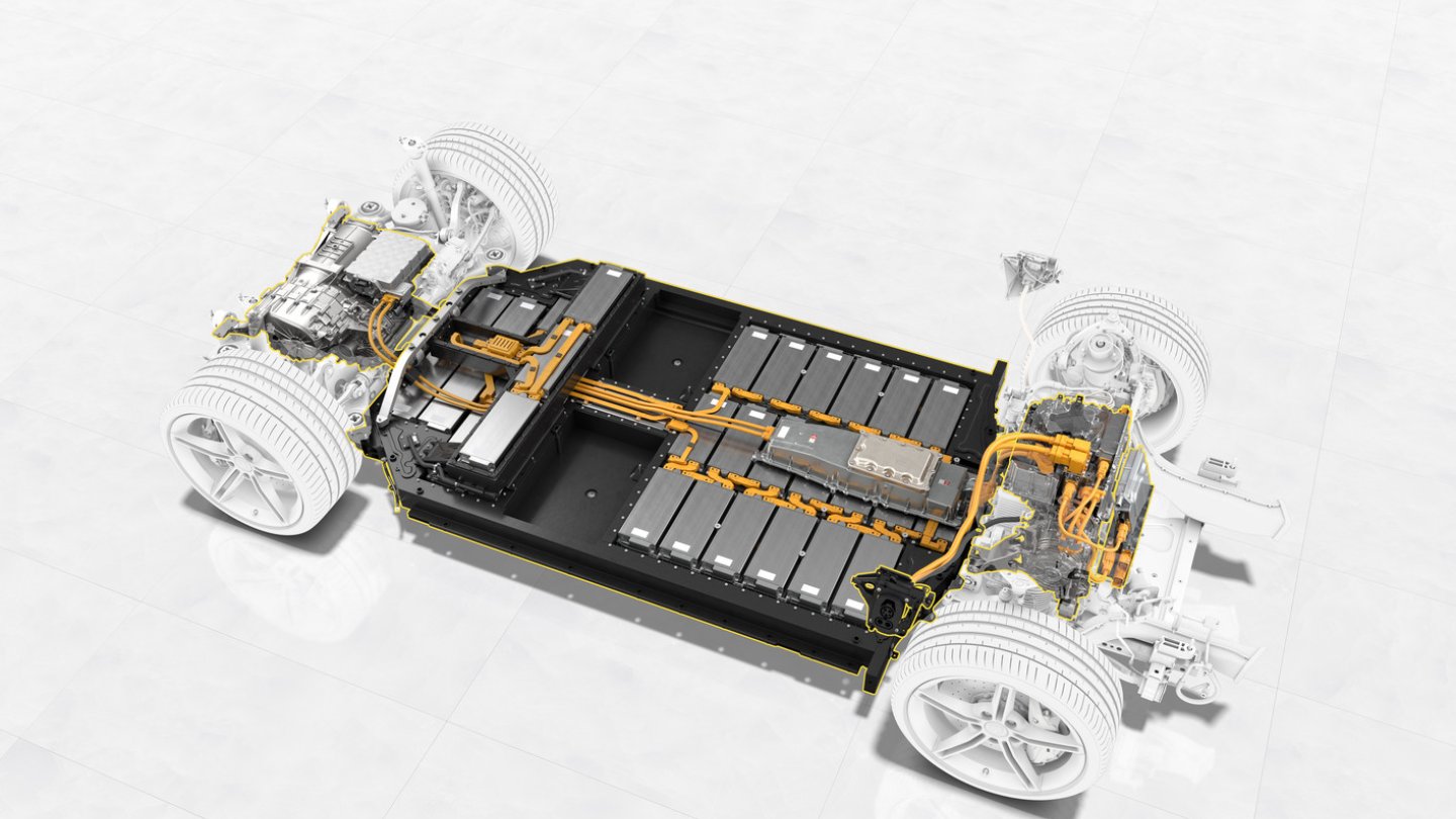 Der Porsche Taycan speichert bis zu 93,4 kWh Strom.