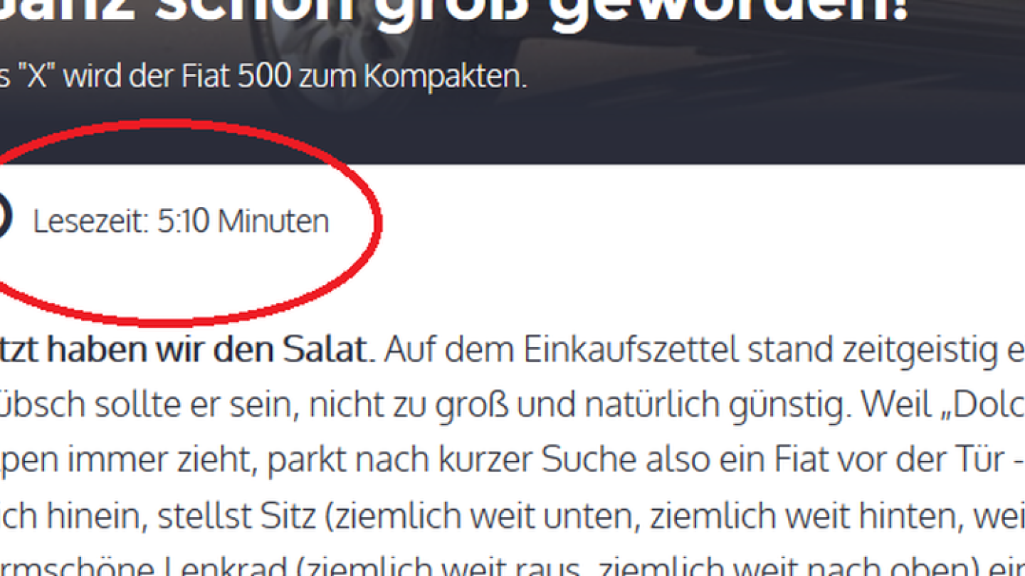 Komfort für den Leser: Jeder Beitrag informiert über die voraussichtliche Lesezeit.