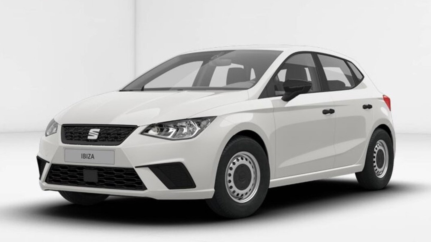 Ein Nacktbild! Der Basis-Ibiza ohne optionale Radblenden oder Alufelgen. Ein Screenshot aus dem Online-Konfigurator.