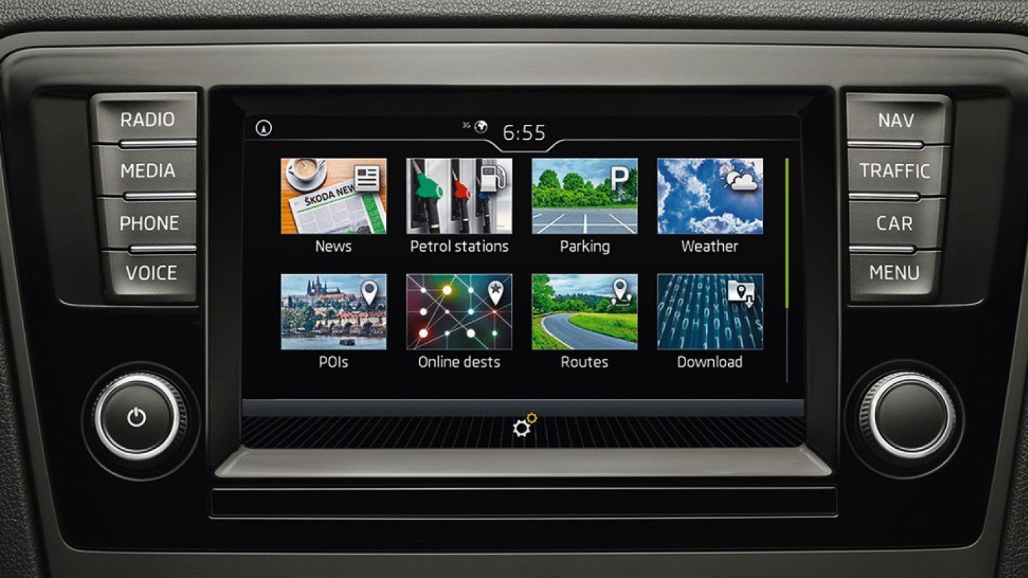 Skoda Connect mit dem optionalen Navigationssystem.