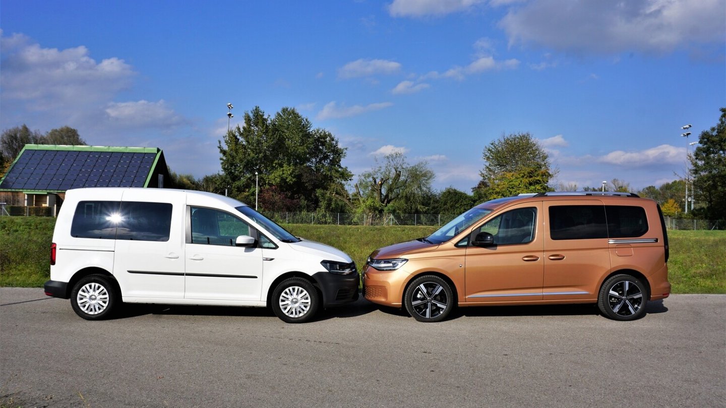 Links der bisherige, rechts der ganz neue VW Caddy.